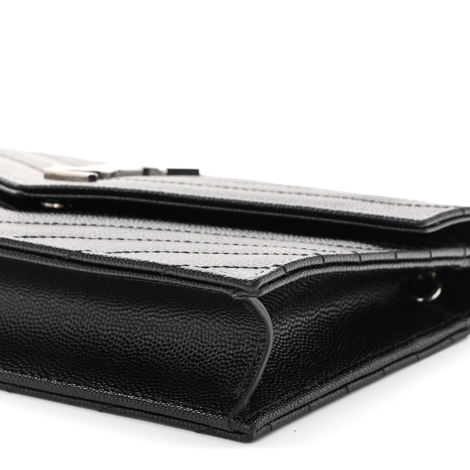 Grain De Poudre Matelasse Chevron Monogram Envelope Chain Wallet Black