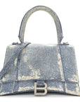 Nappa Denim Printed Hourglass Top Handle Bag Small Denim Blue
