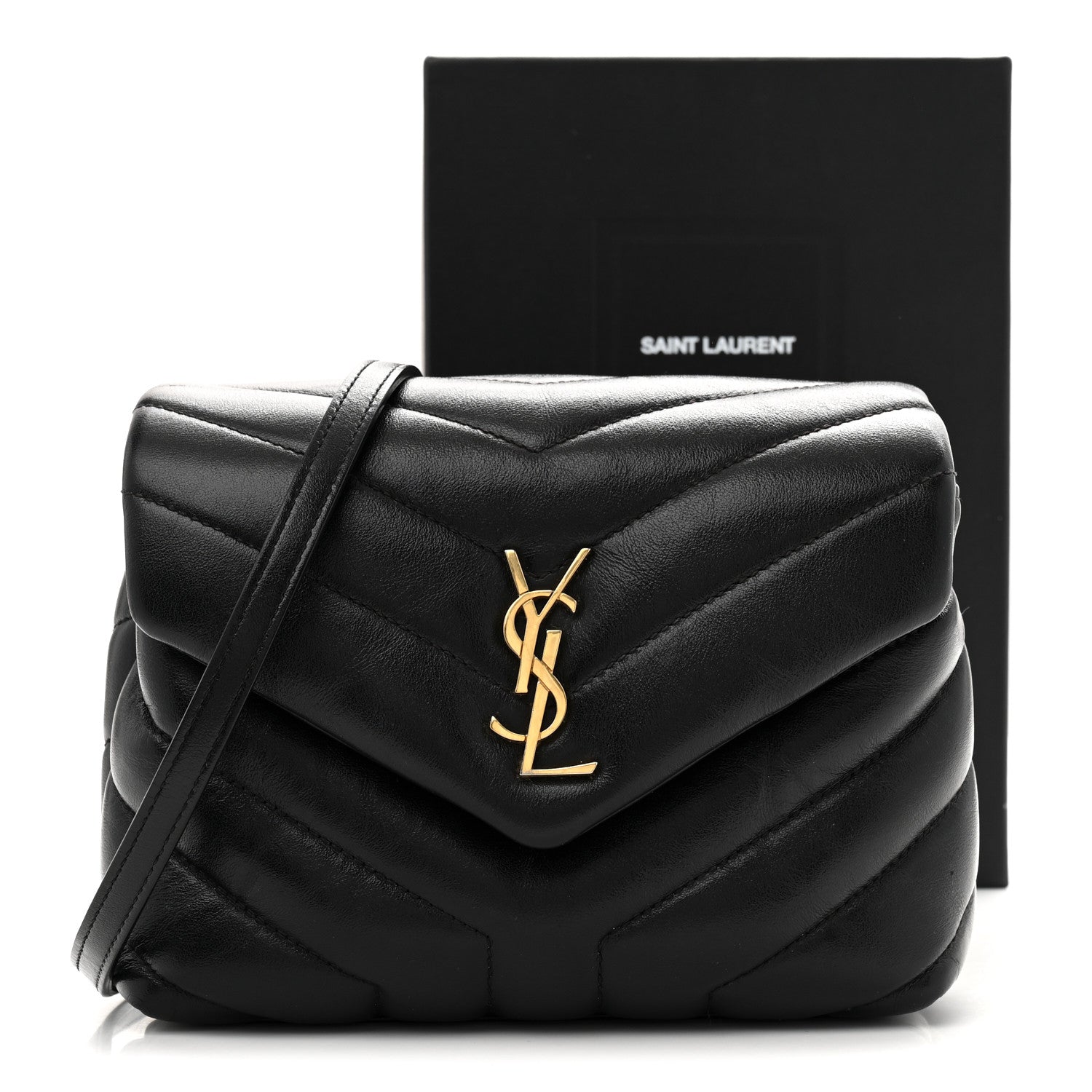 Calfskin Y Quilted Monogram Toy Loulou Crossbody Bag Black