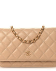 Caviar Quilted Wallet on Chain WOC Beige