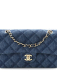 Printed Denim Quilted Small Double Flap Blue