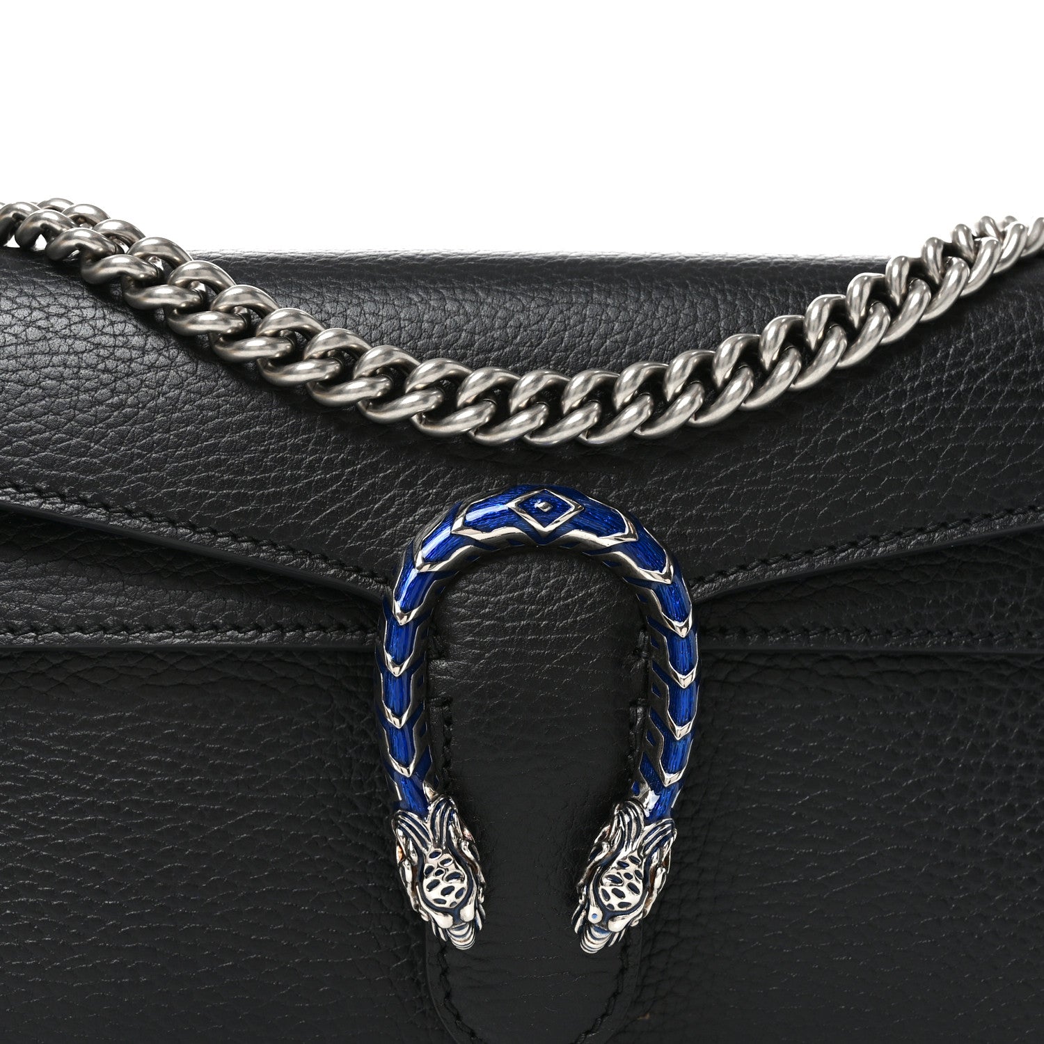 Dollar Calfskin Enamel Small Dionysus Shoulder Bag Black Electric Blue