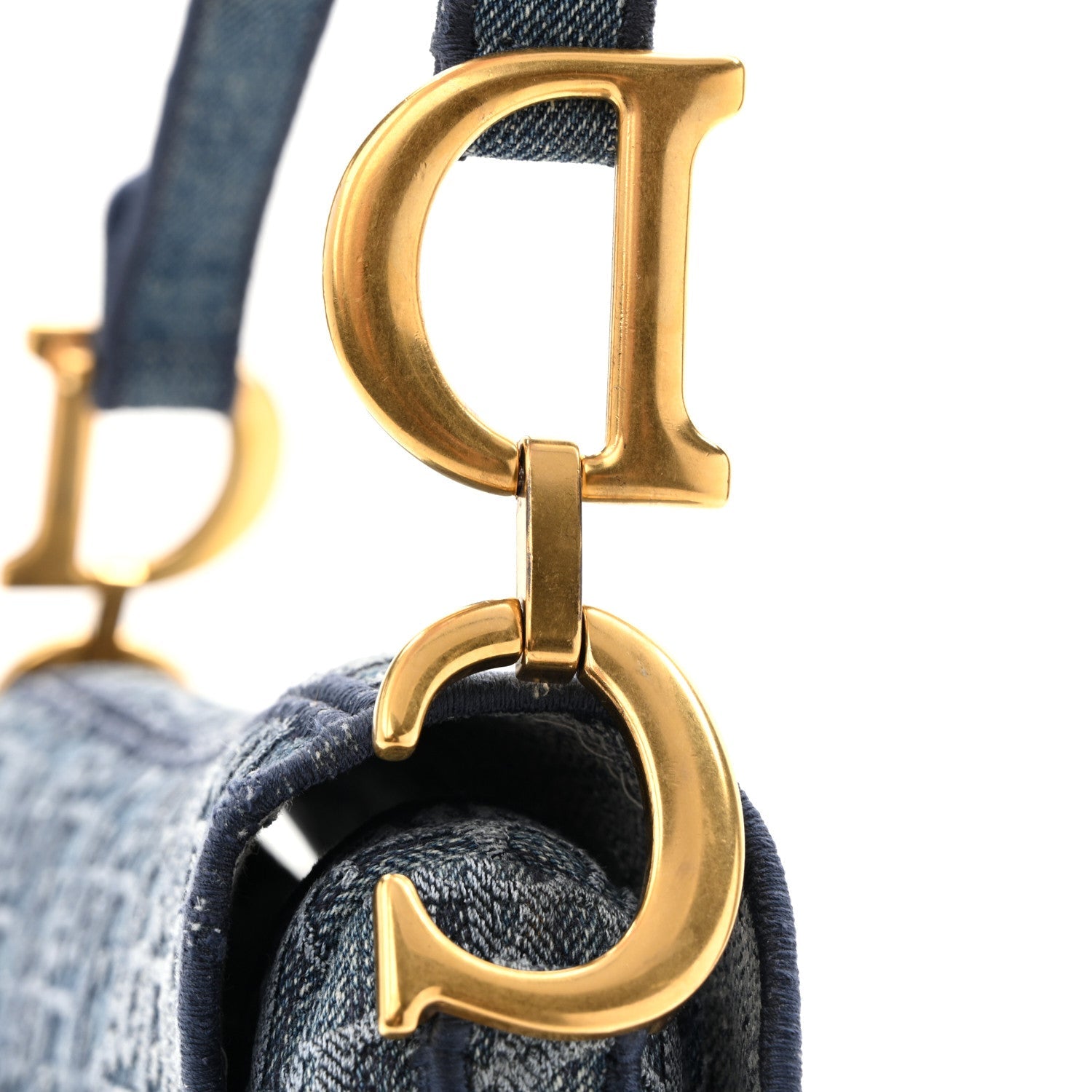 Oblique Embroidered Saddle Bag Denim Blue