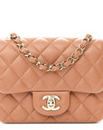 Lambskin Quilted Mini Square Flap Brown