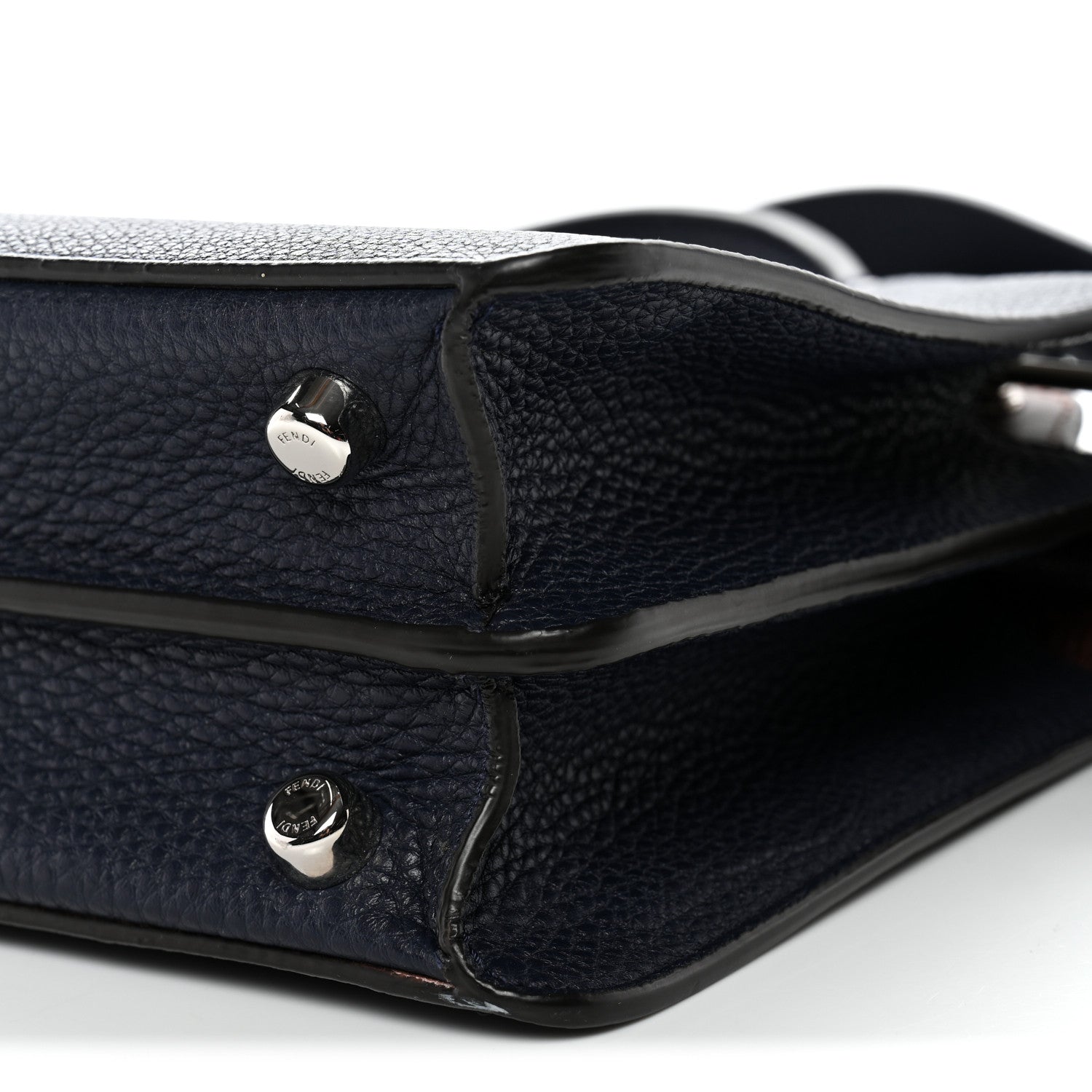 Cuoio Romano Vitello Cover Glazed Fabric Bi-Color FF 1974 Mini Peekaboo I SEE U Satchel Blue Dark Brown Tobacco Moro