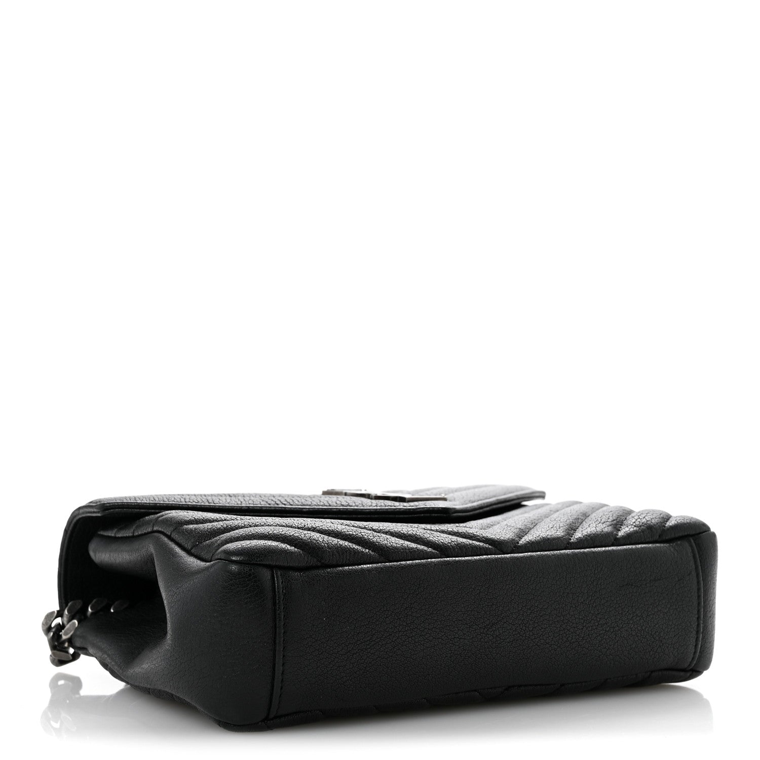 Sheepskin Matelasse Chevron Monogram Medium College Bag Black