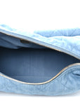 Washed Denim Quilted Large Trendy Pockets Hobo Blue
