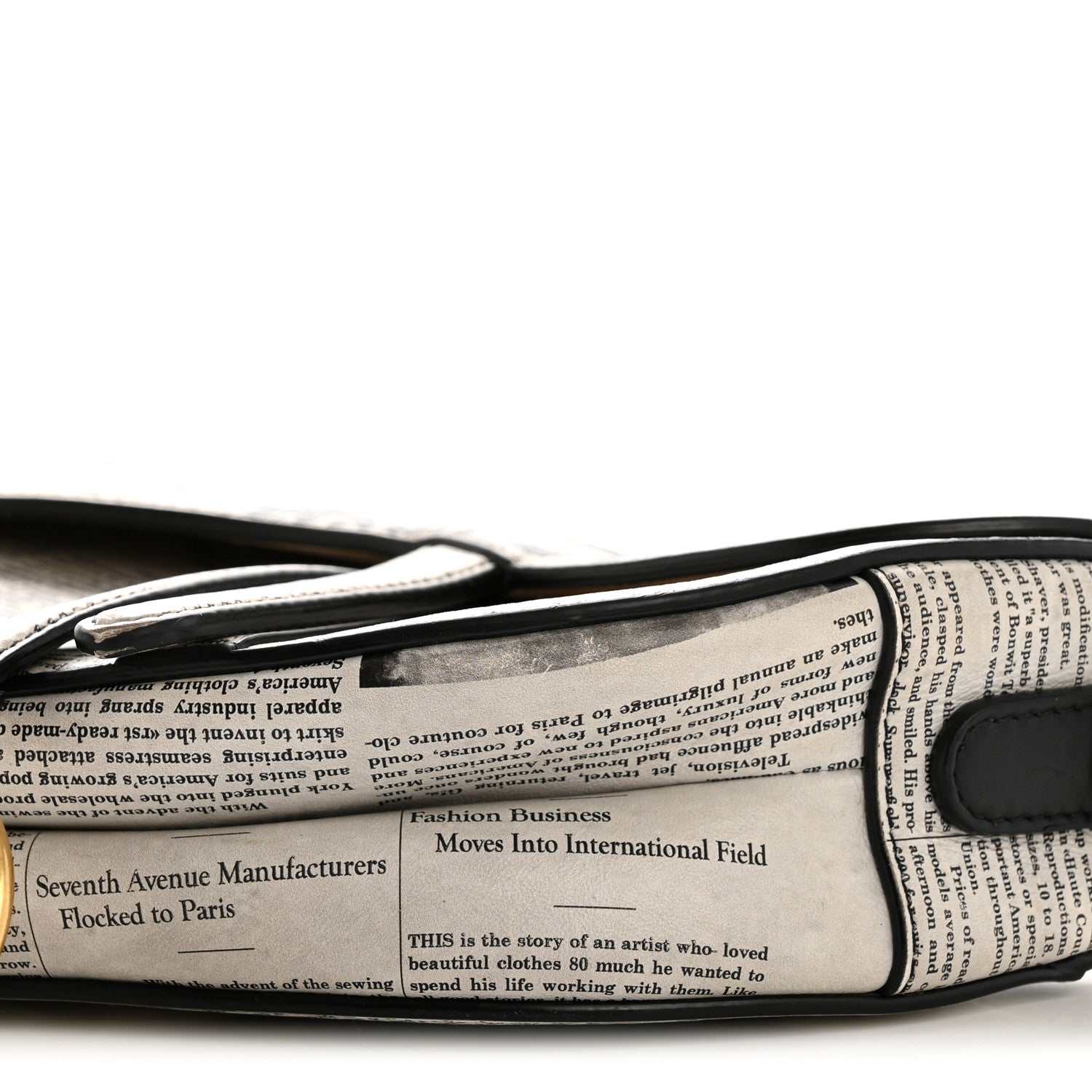 Calfskin Newspaper Printed Saddle Bag Black White