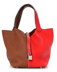 Taurillon Clemence Casaque Picotin Lock 22 MM Gold Rouge De Coeur