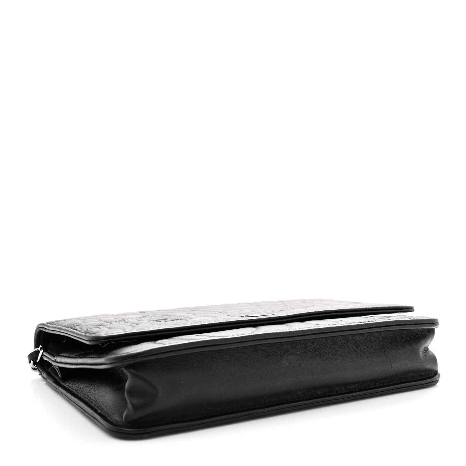 Lambskin Camellia Embossed Wallet On Chain WOC Black