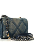 Denim Quilted CHNL 19 Wallet On Chain WOC Blue