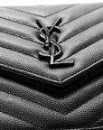 Grain De Poudre Matelasse Chevron Monogram Monochrome Envelope Chain Wallet Black
