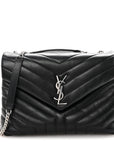 Calfskin Y Quilted Monogram Medium Loulou Chain Satchel Black