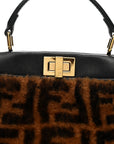 Shearling Nappa Macro FF 1974 Mini Peekaboo Iconic Satchel Tobacco Black