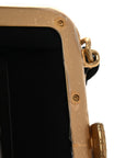 Patent Crumpled Lambskin Quilted Maxi Bow Clutch With Chain Black