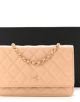 Caviar Quilted Wallet on Chain WOC Beige