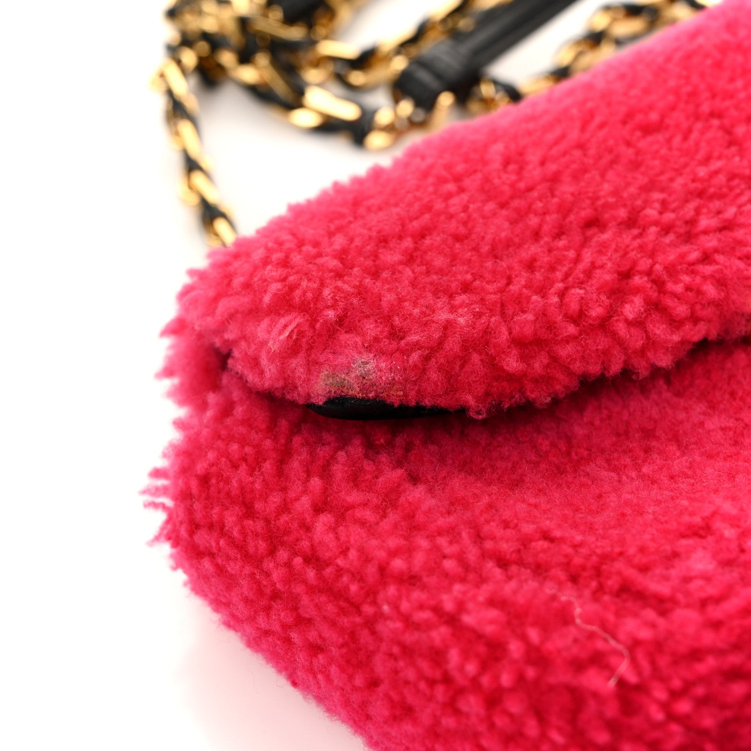 Shearling Nappa Mini Be Baguette Shoulder Bag Fuxia Black