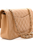 Caviar Quilted Medium Double Flap Beige