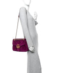 Velvet Matelasse Medium GG Marmont Shoulder Bag Fuchsia Violet Cyclamen