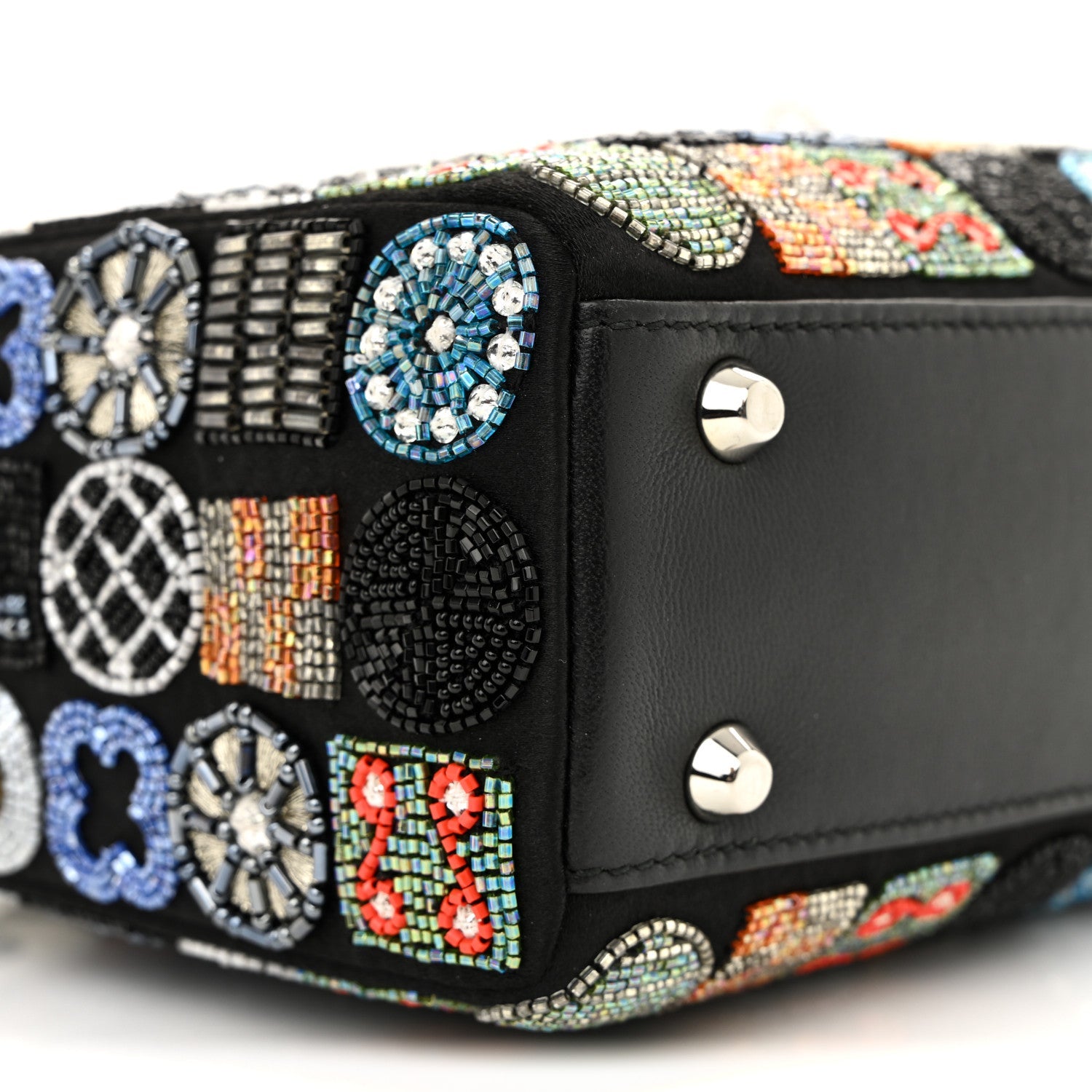 Satin Lambskin Embroidered Beaded Mini Lady D1OR Black Multicolor