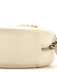 Lambskin Quilted CHNL 19 Round Clutch With Chain White