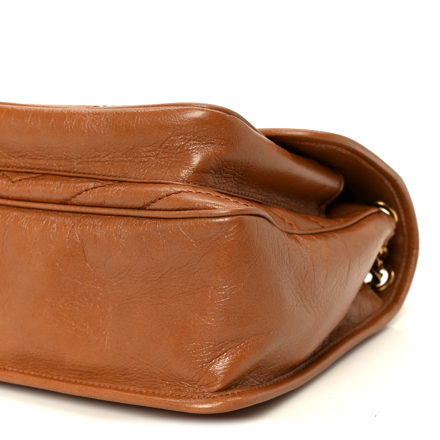 Crinkled Calfskin Matelasse Monogram Medium Niki Chain Satchel Caramel