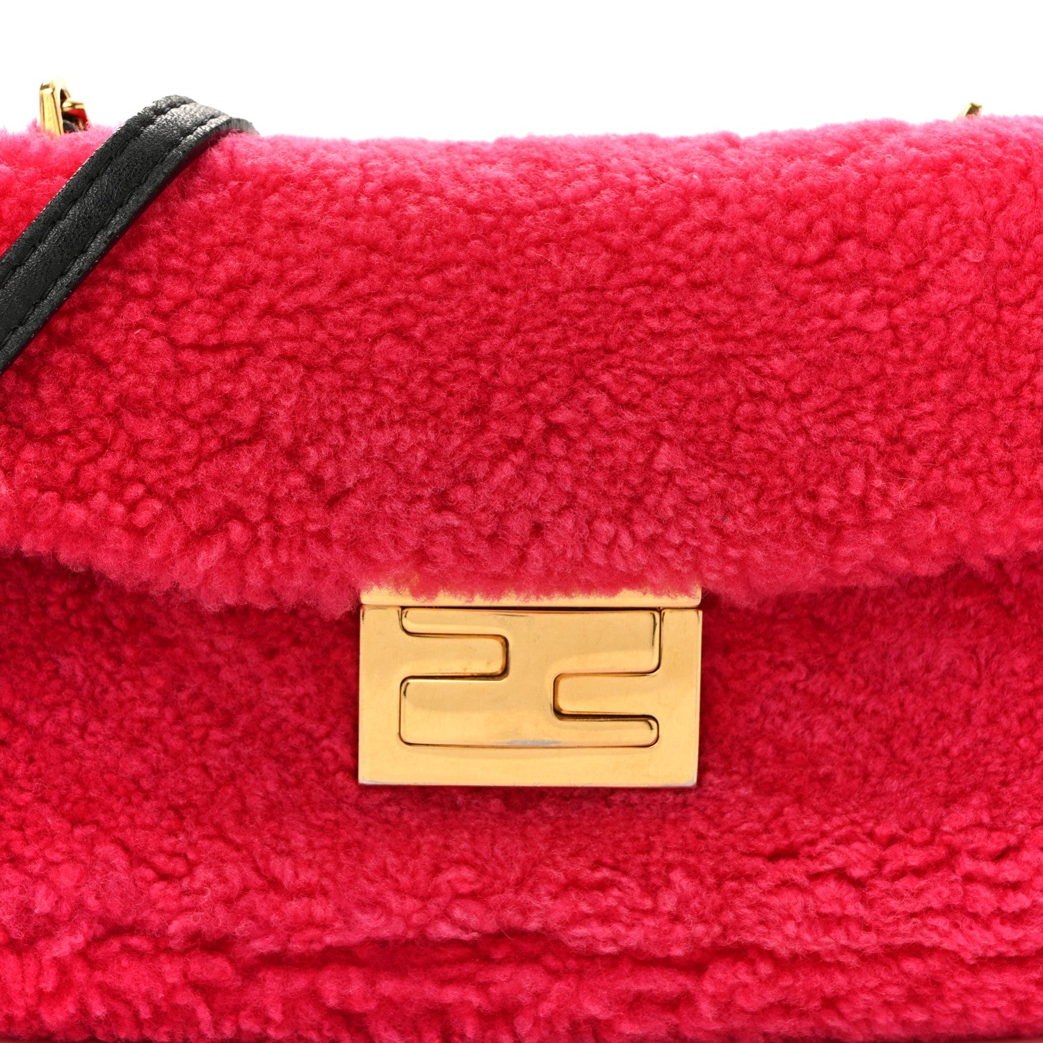 Shearling Nappa Mini Be Baguette Shoulder Bag Fuxia Black