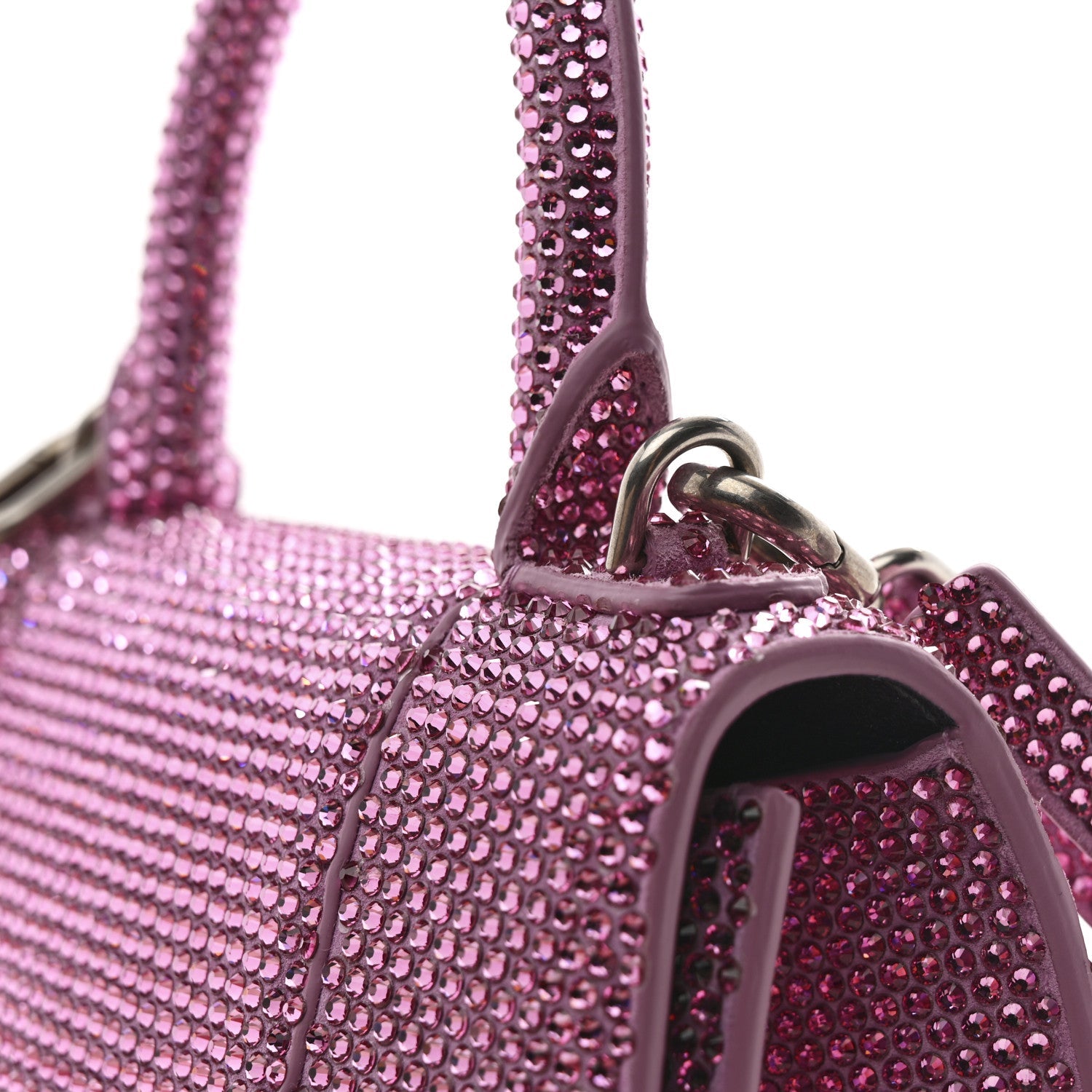 Strass Suede Hourglass Top Handle Bag XS Pink