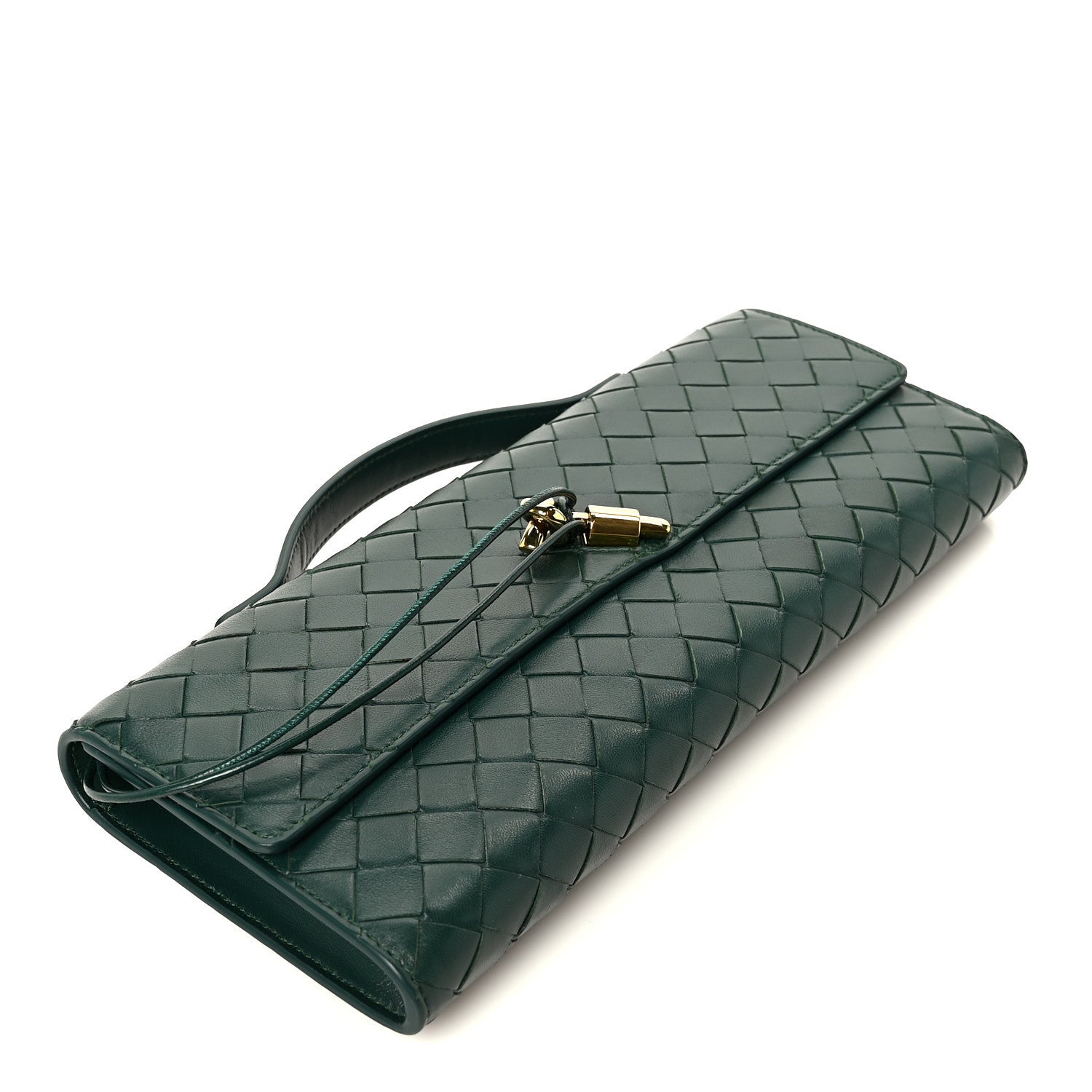Nappa Intrecciato Long Andiamo Top Handle Clutch Emerald Green