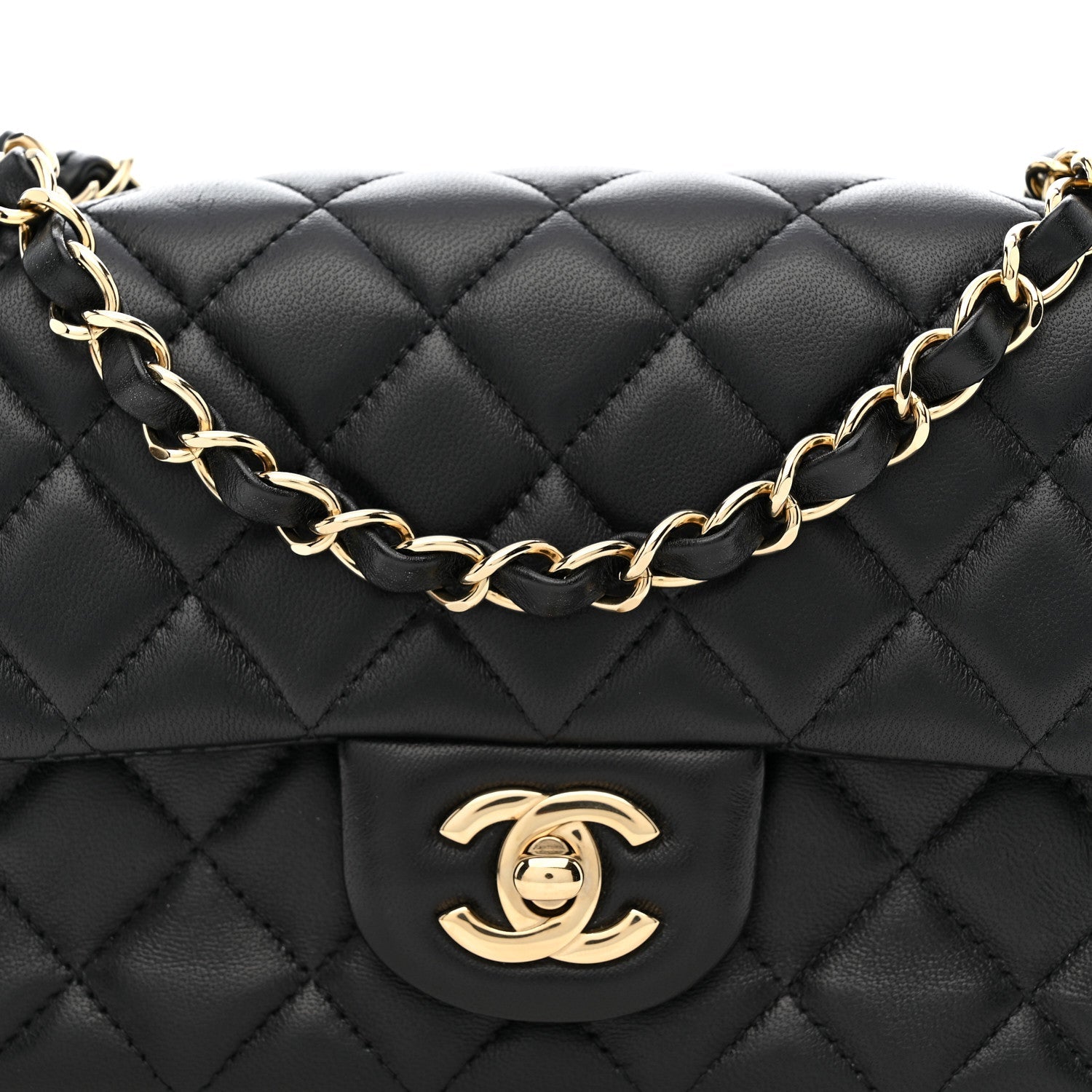 Lambskin Quilted Mini Rectangular Flap Black