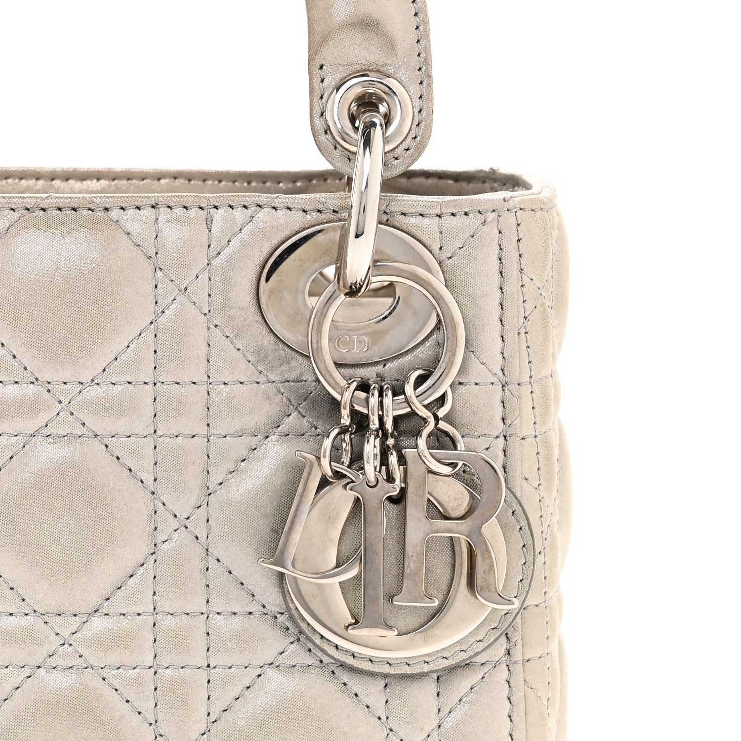Metallic Lambskin Cannage Mini Lady D1OR Silver