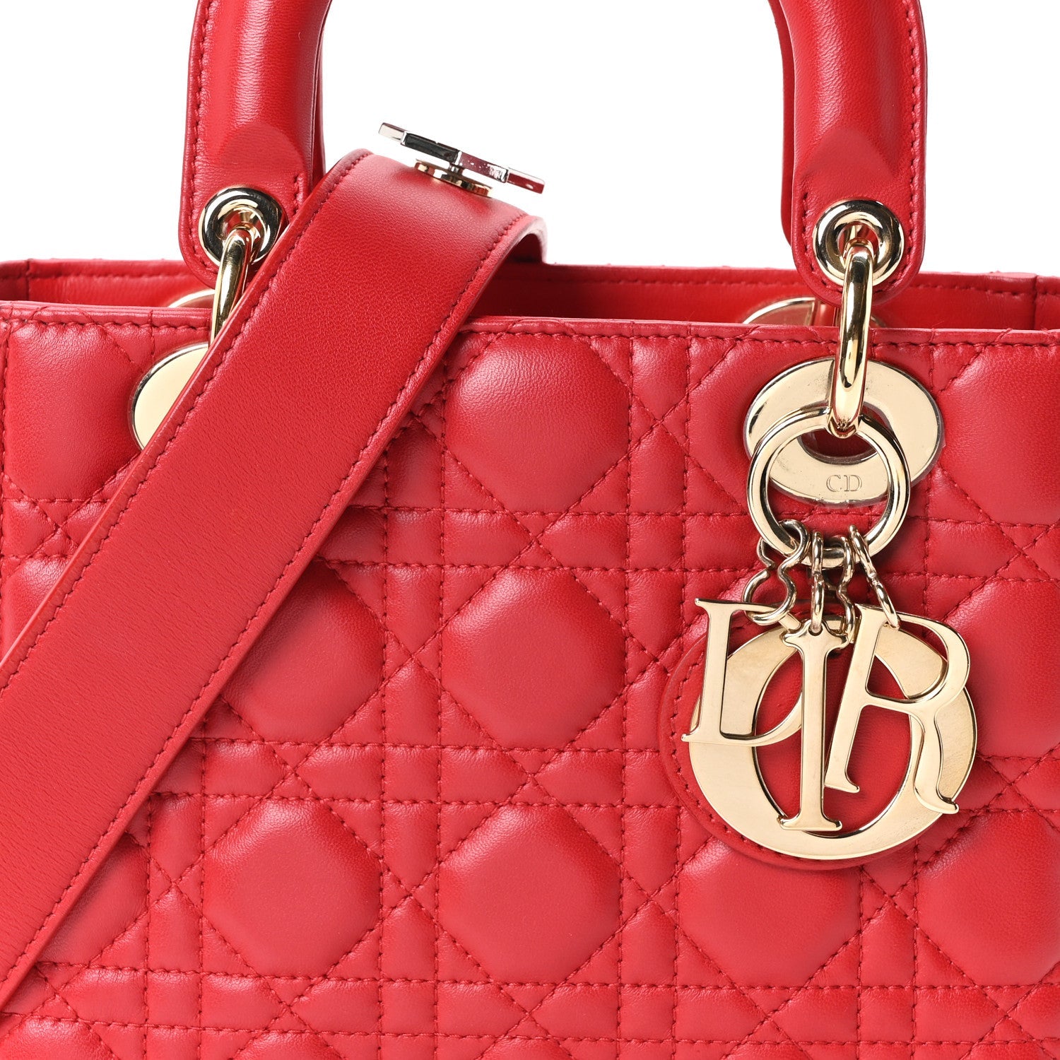 Lambskin Cannage Small Lucky Badges Lady D1OR Red