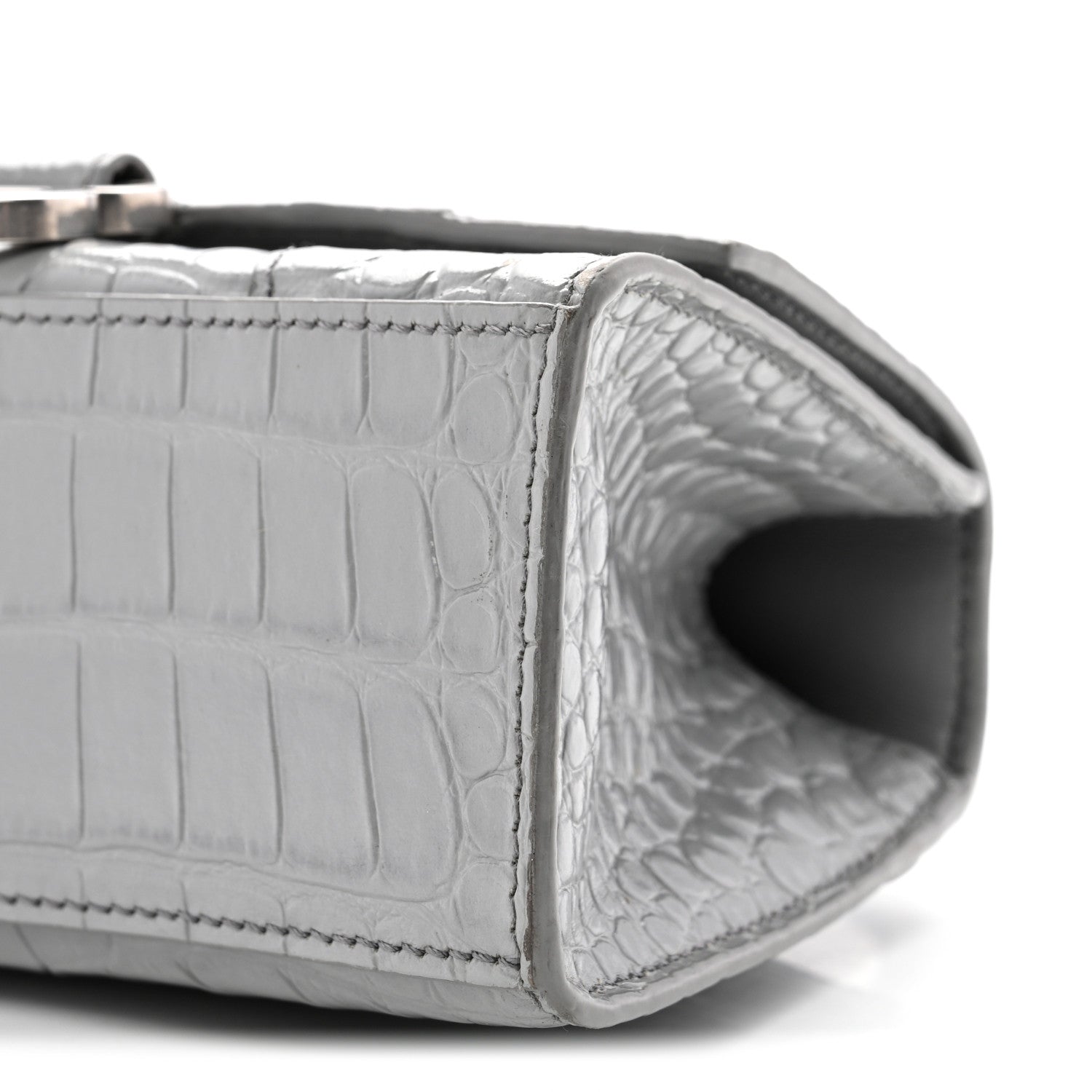 Shiny Calfskin Crocodile Embossed Hourglass Top Handle Bag XS BLCG Grey