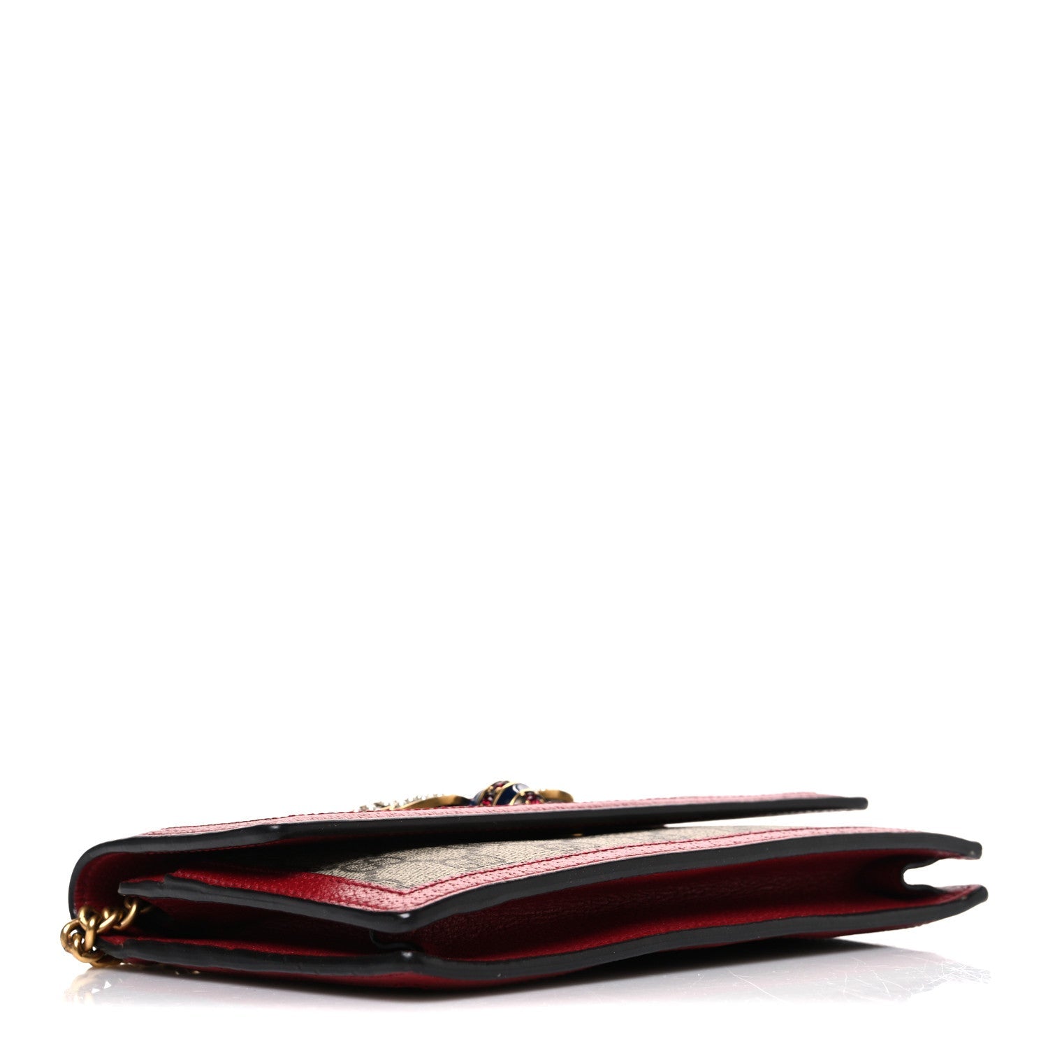GG Supreme Monogram Web Queen Margaret Chain Wallet Red