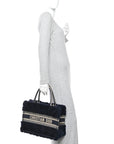 Shearling Cannage Medium Book Tote Deep Blue Natural