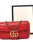 Calfskin Matelasse Super Mini GG Marmont Shoulder Bag Hibiscus Red