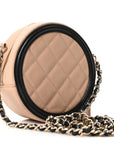 Caviar Quilted Round Filigree Crossbody Beige Black