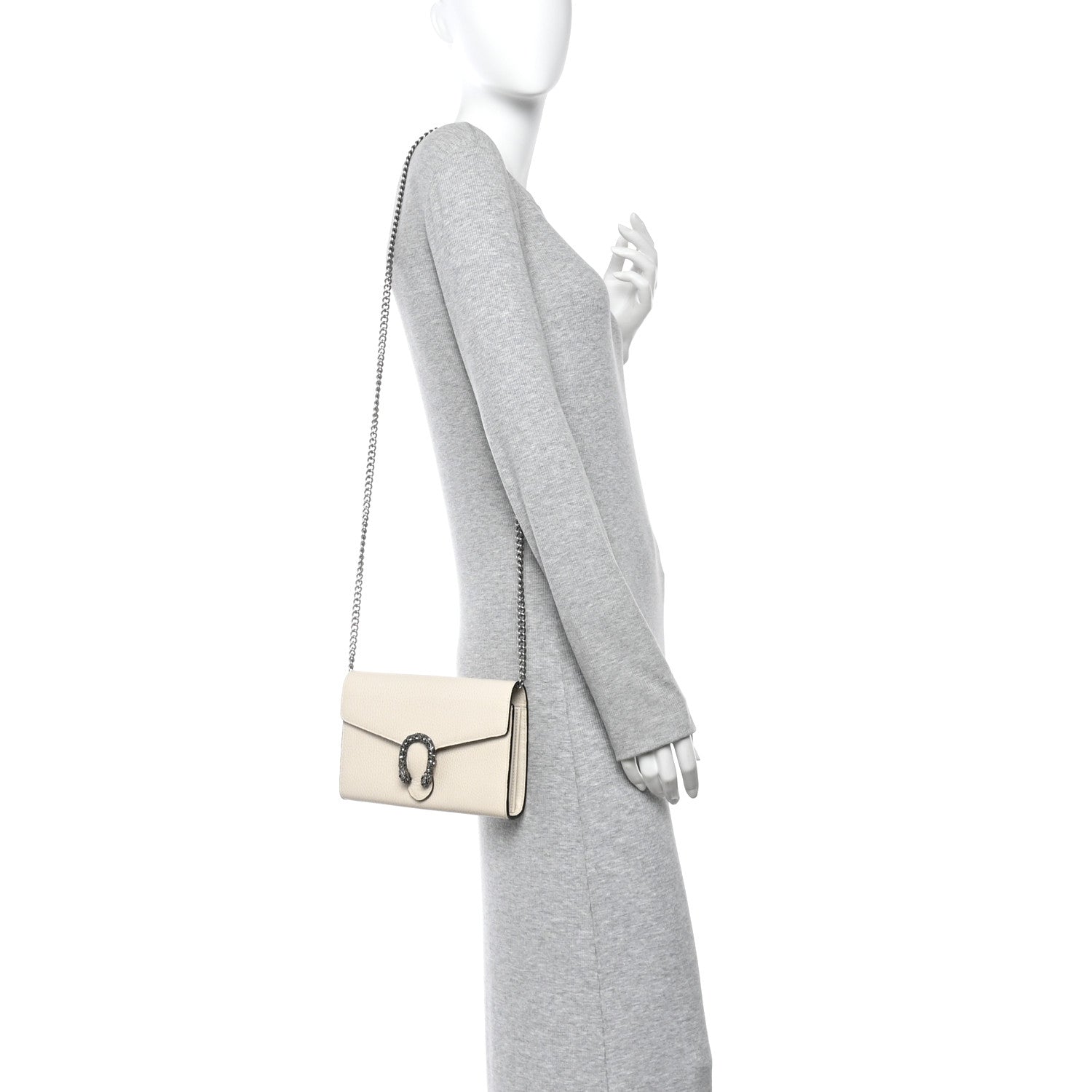 Dollar Calfskin Mini Dionysus Chain Wallet Mystic White