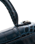 Shiny Calfskin Crocodile Embossed Hourglass Top Handle Bag XS Denim Blue
