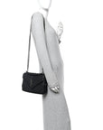 Sheepskin Matelasse Chevron Monogram Medium College Bag Black