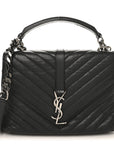 Sheepskin Matelasse Chevron Monogram Medium College Bag Black