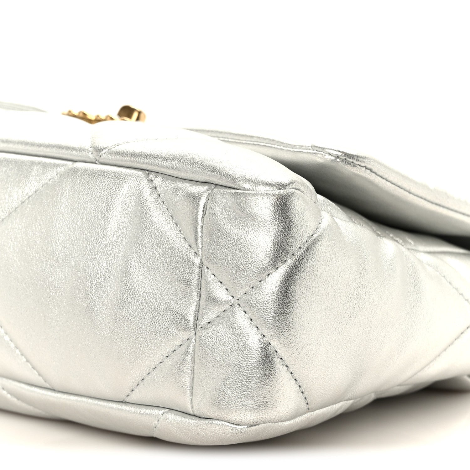 Metallic Lambskin Quilted Medium CHNL 19 Flap Silver