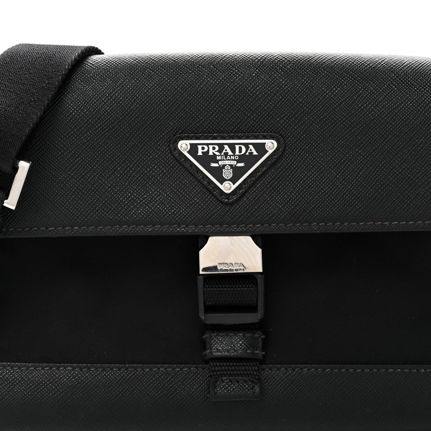 Re-Nylon Saffiano Triangle Shoulder Bag Black