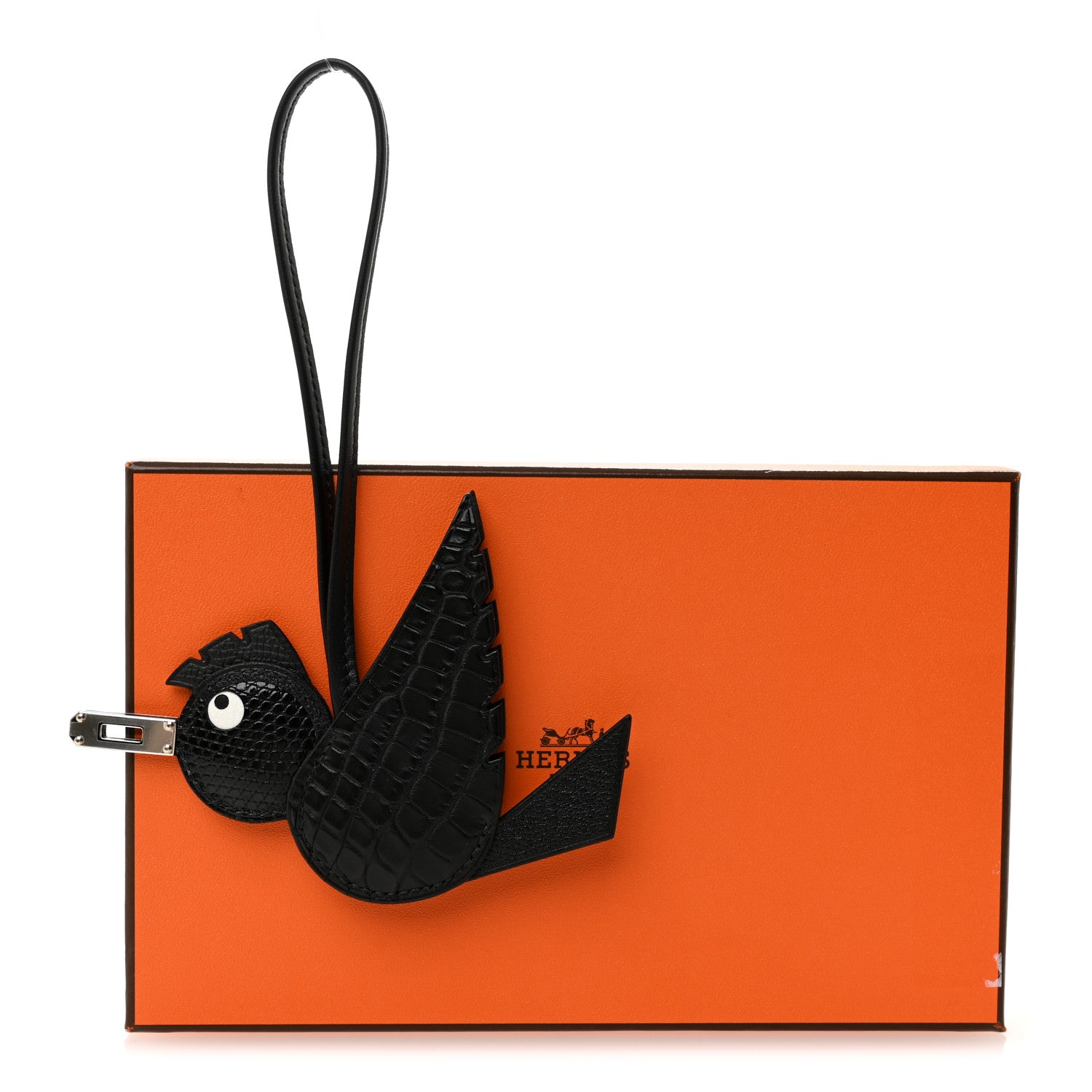 Epsom Chevre Mysore Swift Alligator Lizard Birdy Bag Charm Black