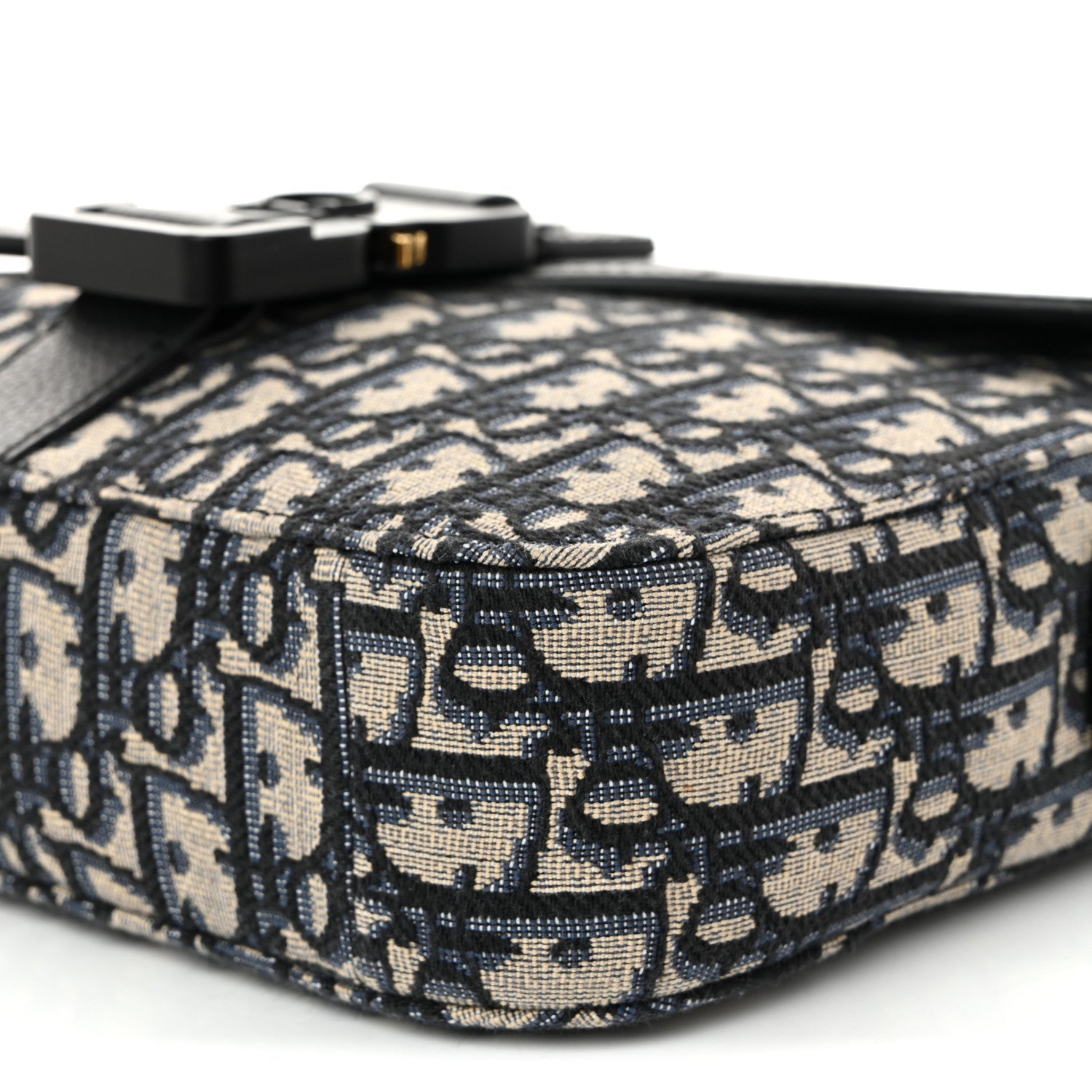Oblique Jacquard Grained Calfskin Small Saddle Messenger Bag Beige Black