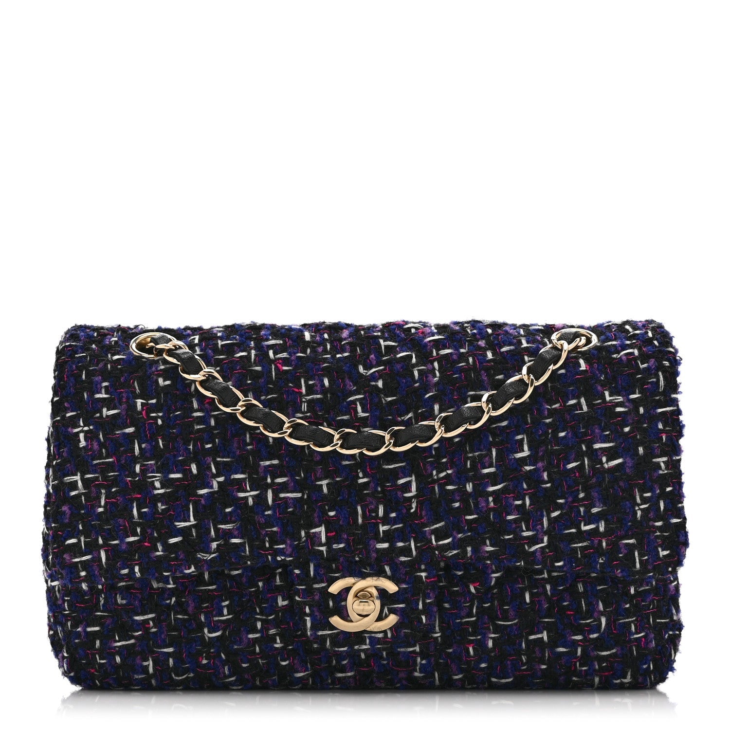 Tweed Quilted Medium Double Flap Dark Purple