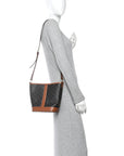 Triomphe Canvas Calfskin Small Bucket Bag Tan