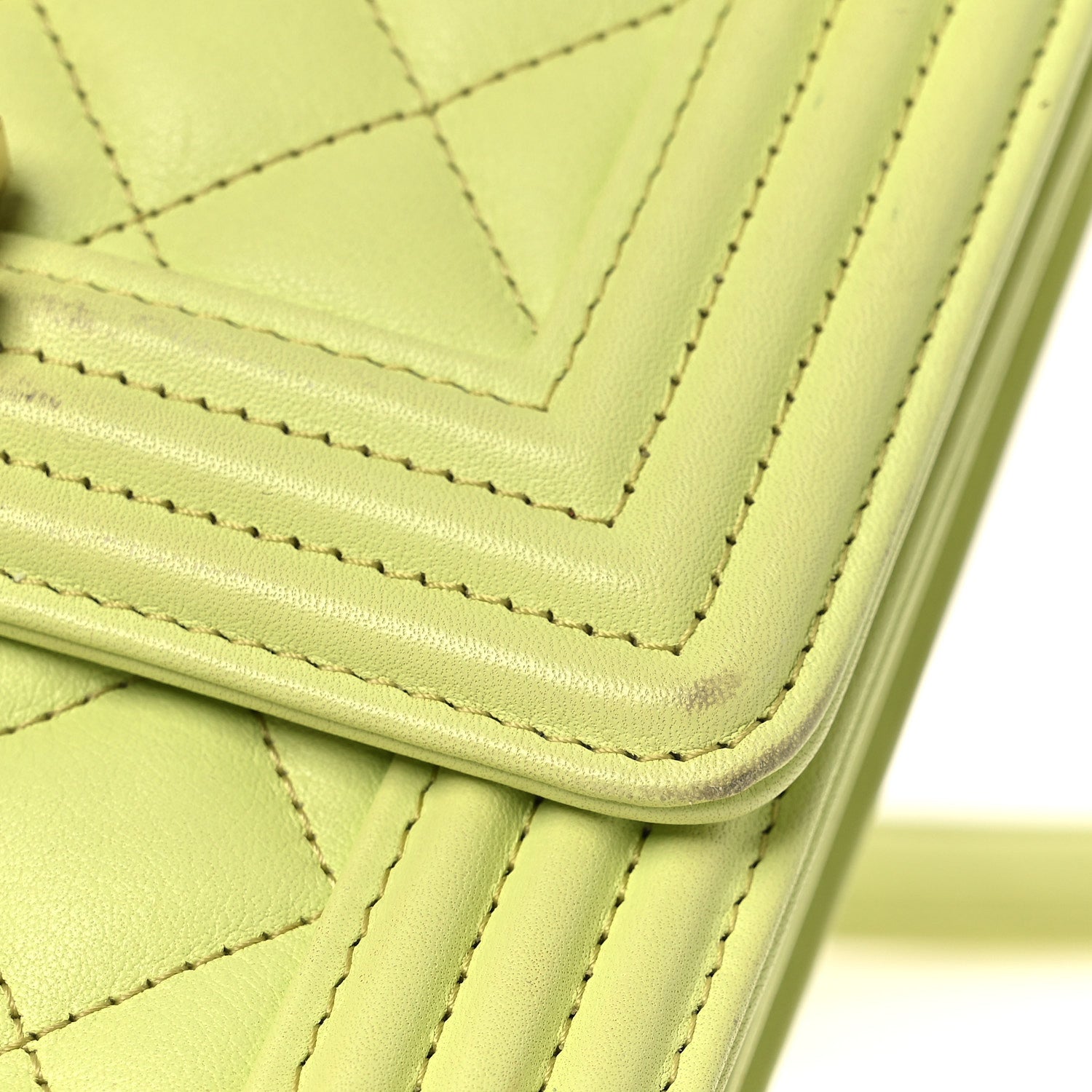 Calfskin Quilted North South Boy Flap Light Green