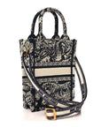 Canvas Toile de Jouy Reverse Embroidered Mini Book Tote Phone Bag Blue
