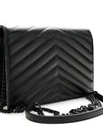 Grain De Poudre Matelasse Chevron Monogram Monochrome Envelope Chain Wallet Black
